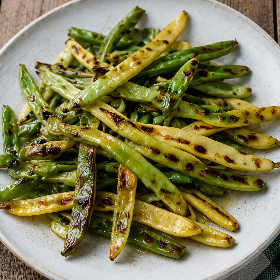 Grilled Romano Beans, with olive oil, garlic, lemon zest and coarse sea salt.