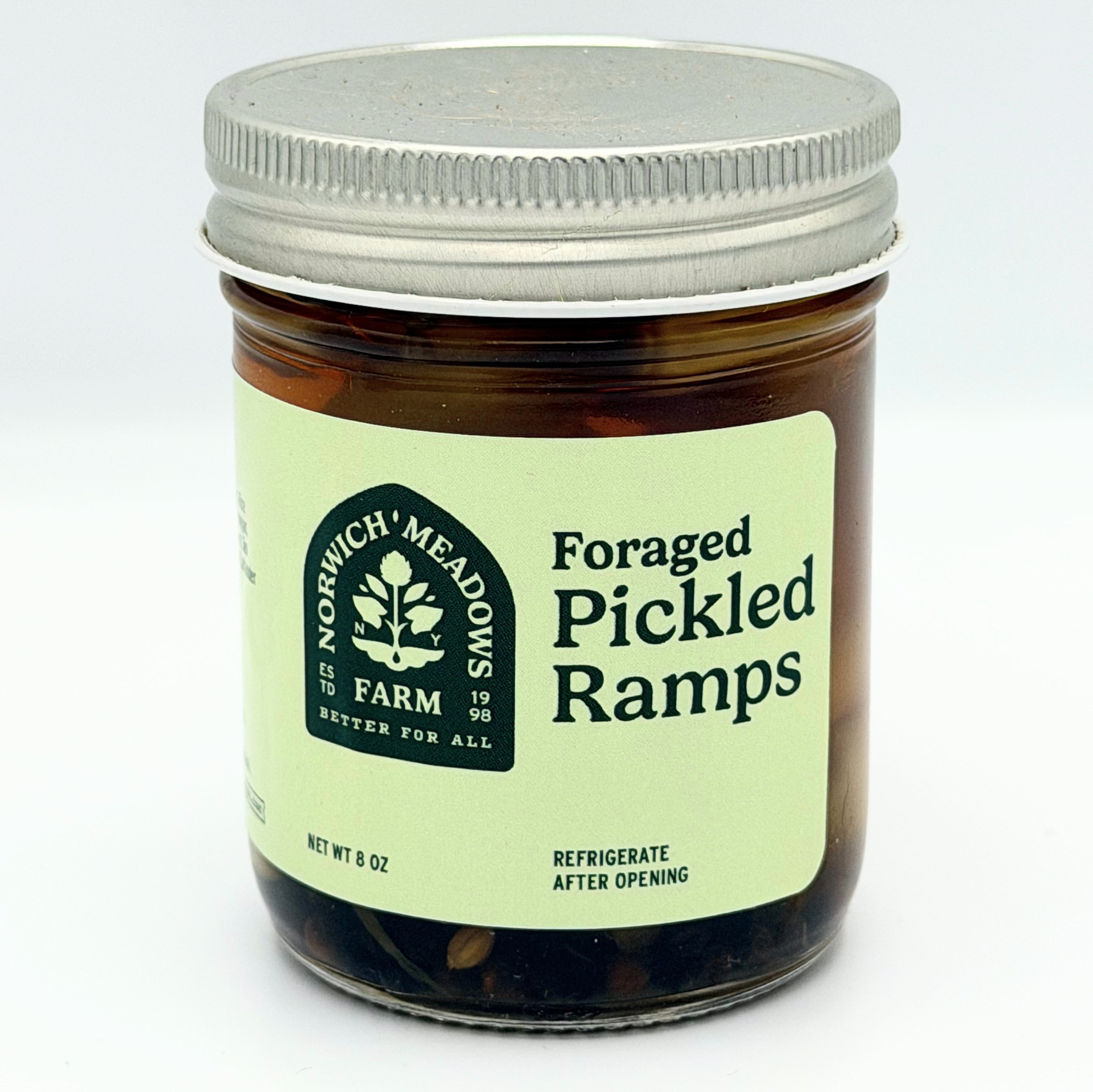 Jar of pickled ramps from ethically foraged wild ramps