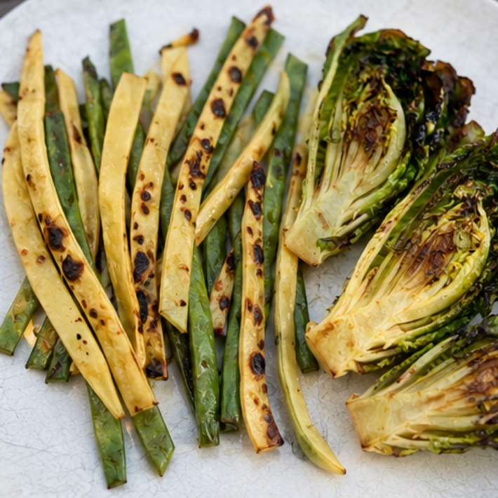 Grilled Gem lettuce and Romano Beans from Norwich Meadows Farm