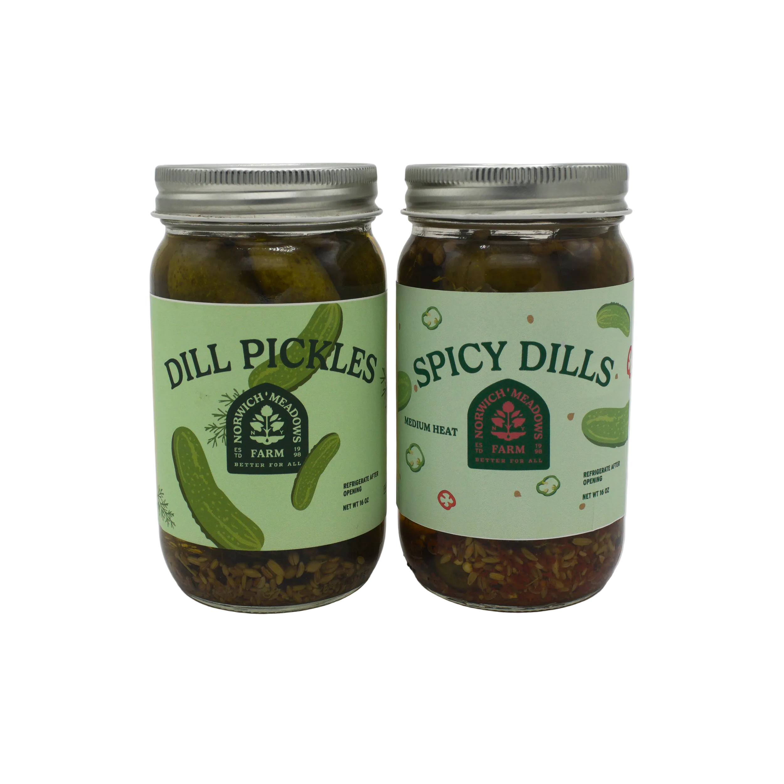 Farm Fresh Dill Pickle and Spicy Pickle from Norwich Meadows Farm